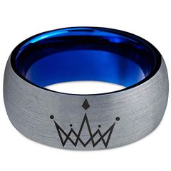 *COI Tungsten Carbide Blue Silver King Crown Dome Court Ring-4567