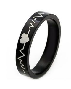 *COI Black Tungsten Carbide Heartbeat & Heart Ring - 4568