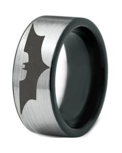 *COI Black Tungsten Carbide Batman Pipe Cut Ring-TG4570