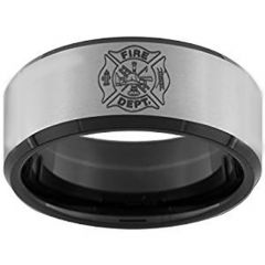 *COI Tungsten Carbide Black Silver fire fighter Ring - TG4634
