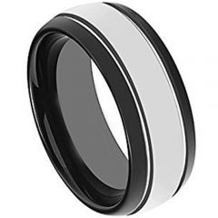COI Titanium Black Silver Double Grooves Ring - 4653