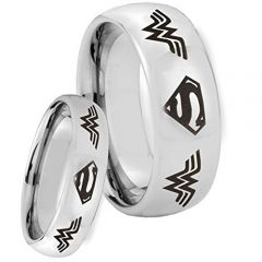 **COI Tungsten Carbide Wonder Woman Superman Ring-4655