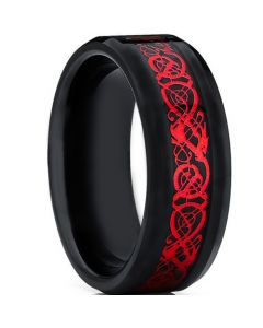 COI Tungsten Carbide Black Red Dragon Beveled Edges Ring-TG4659
