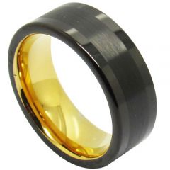 COI Tungsten Carbide Black Gold Tone Pipe Cut Flat Ring - TG4706