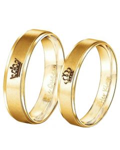 **COI Gold Tone Tungsten Carbide King Queen Crown Ring - TG4716