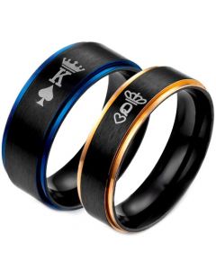 *COI Tungsten Carbide Black Blue/Rose King Queen Crown Ring-TG5053