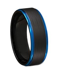 *COI Tungsten Carbide Black Blue Step Edges Ring-4499