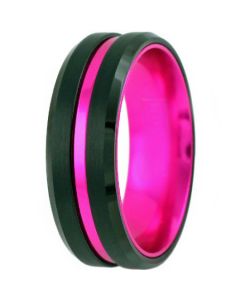 COI Tungsten Carbide Black Purple Center Groove Ring-TG5155
