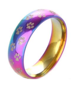 COI Titanium Rainbow Color Dome Court Ring With Paws-JT5029