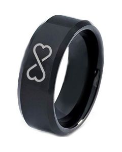*COI Black Tungsten Carbide Infinity Heart Beveled Edge Ring-5112