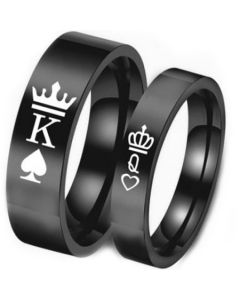 *COI Black Tungsten Carbide King Queen Crown Ring - TG5202