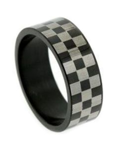 *COI Tungsten Carbide Black Silver Checkered Flag Ring-TG5256