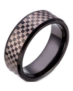 COI Black Tungsten Carbide Checkered Flag Step Edges Ring-TG5257