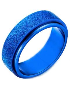 COI Blue Titanium Sandblasted Step Edges Ring-5342