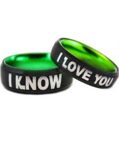 COI Tungsten Carbide Black Green I Know I Love You Beveled Edges Ring-5422