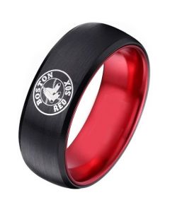COI Tungsten Carbide Black Red Boston Red Sox Beveled Edges Ring-5482