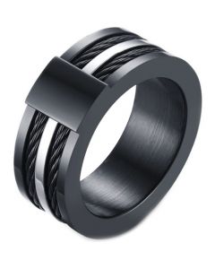 COI Titanium Black Silver Double Wire Signet Ring-5588