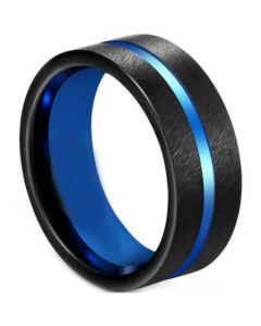 COI Tungsten Carbide Black Blue Center Groove Pipe Cut Flat Ring-5609