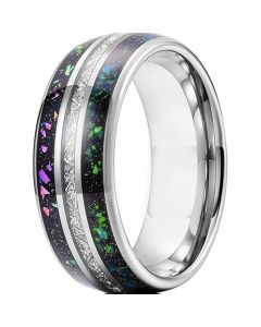 COI Tungsten Carbide Dome Court Ring With Meteorite and Opal-5626