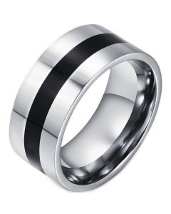 COI Titanium Black Silver Pipe Cut Flat Ring-5679