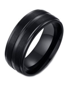 COI Black Titanium Center Grooves Step Edges Ring-5699