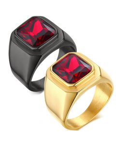 COI Black/Gold Tone Titanium Ring With Created Red Ruby-5714