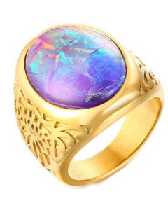 COI Gold Titanium Ring With Crushed Opal-5721
