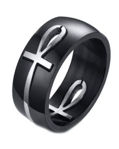 COI Titanium Ring Black Silver/Gold Tone Cross Ring-5773