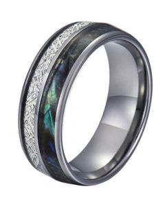 COI Tungsten Carbide Abalone Shell and Meteorite Dome Court Ring-TG5782
