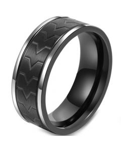 **COI Titanium Black Silver Tire Tread Ring-5799