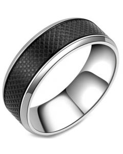 COI Titanium Black Silver Checkered Flag Ring-5807
