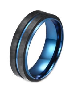 COI Titanium Black Blue Center Grooves Ring-5816