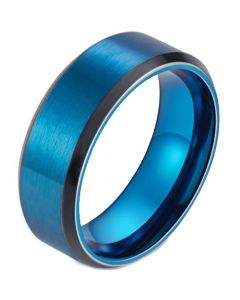 *COI Titanium Black Blue Beveled Edges Ring-5909