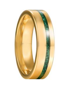 *COI Gold Tone Tungsten Carbide Green Malachite Pipe Cut Flat Ring-5937