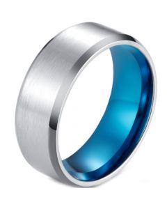 *COI Titanium Blue Silver Beveled Edges Ring-5955