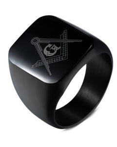 *COI Titanium Black/Gold Tone/Silver Masonic Freemason Ring-5996