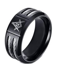 *COI Black Titanium Masonic Double Wire Beveled Edges Ring-6003
