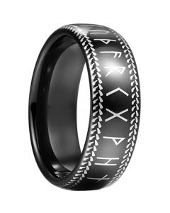 *COI Black Tungsten Carbide Ring With Runes-6010