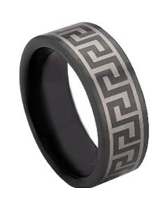 COI Black Tungsten Carbide Greek Key Ring - TG673