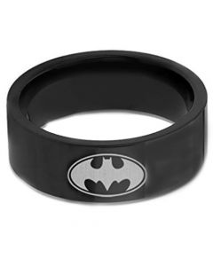 **COI Black Tungsten Carbide Batman Pipe Cut Flat Ring-TG676