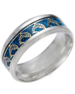 *COI Titanium Dolphin Beveled Edges Ring With Gold Tone/Silver/Blue Meteorite-6850
