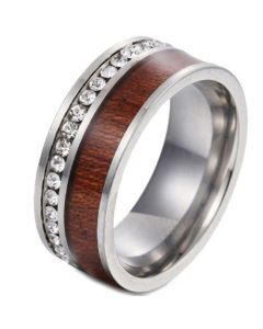 **COI Titanium black/Gold Tone/Silver Wood Ring With Cubic Zirconia-6858