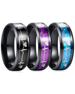 *COI Black Titanium Heartbeat Beveled Edges Ring With Black/Purple/Blue Carbon Fiber-6882