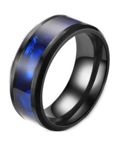 *COI Black Titanium Abalone Shell Beveled Edges Ring-6896
