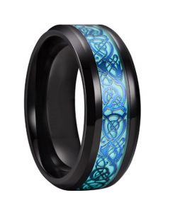 **COI Black Titanium Beveled Edges Ring With Blue Dragon-6918