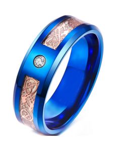 **COI Blue Titanium Luminous Dragon Beveled Edges Ring With Cubic Zirconia-6920