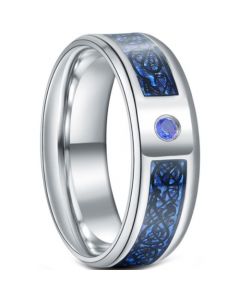 **COI Titanium Dragon Beveled Edges Ring With Created Blue Sapphire-6924