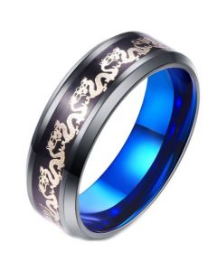 **COI Titanium Black Blue Dragon Beveled Edges Ring-6925