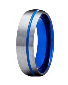 **COI Titanium Blue Silver Offset Grooves Dome Court Ring-6928
