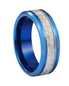 **COI Blue Titanium Beveled Edges Ring With Meteorite-6936